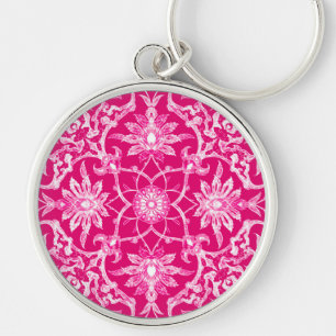 Art Nouveau Chinese Pattern - Fuschia Pink Keychain