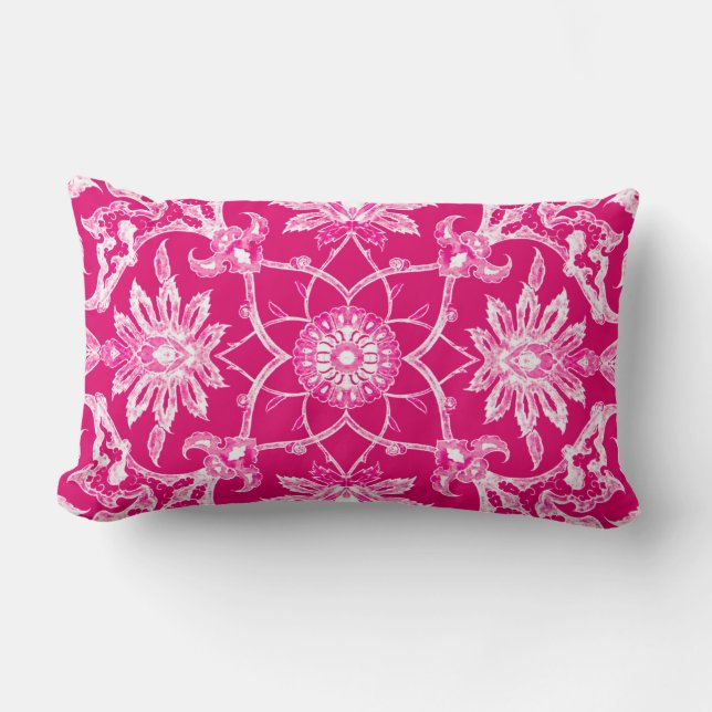 Art Nouveau Chinese Pattern - Fuschia Pink Lumbar Pillow (Front)