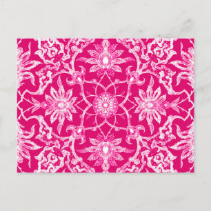 Art Nouveau Chinese Pattern - Fuschia Pink Postcard