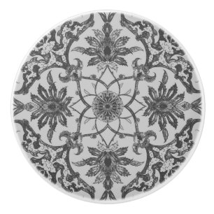 Art Nouveau Chinese Pattern - Silver Grey Ceramic Knob