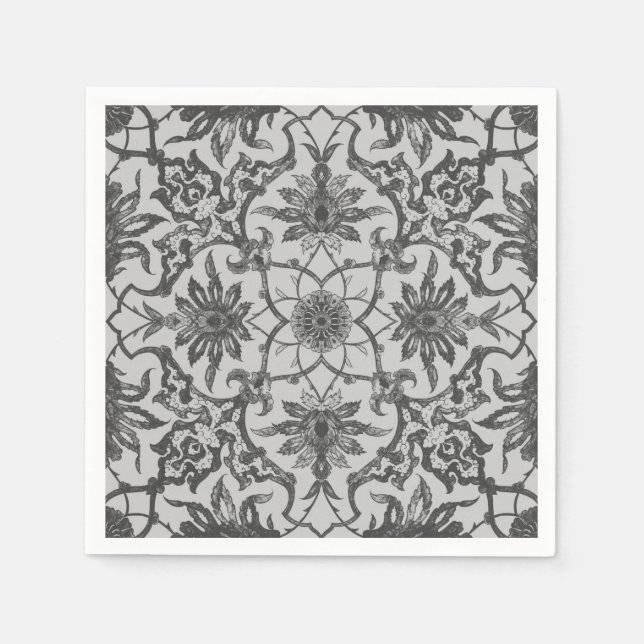 Art Nouveau Chinese Pattern - Silver Grey Paper Napkins (Front)