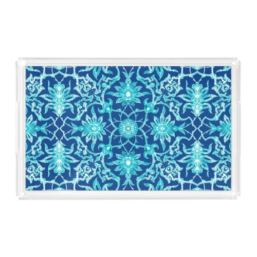 Art Nouveau Chinese Pattern _ Turquoise and Blue Acrylic Tray