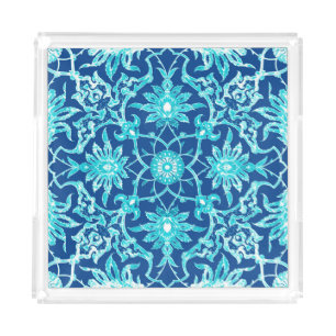 Art Nouveau Chinese Pattern - Turquoise and Blue Acrylic Tray
