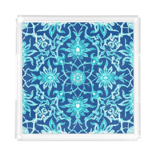 Art Nouveau Chinese Pattern _ Turquoise and Blue Acrylic Tray