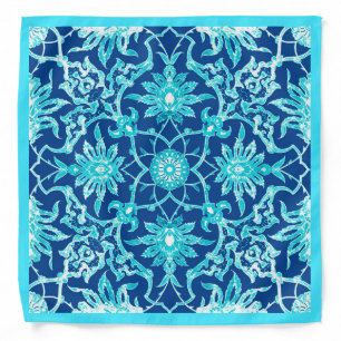 Art Nouveau Chinese Pattern - Turquoise and Blue Bandana