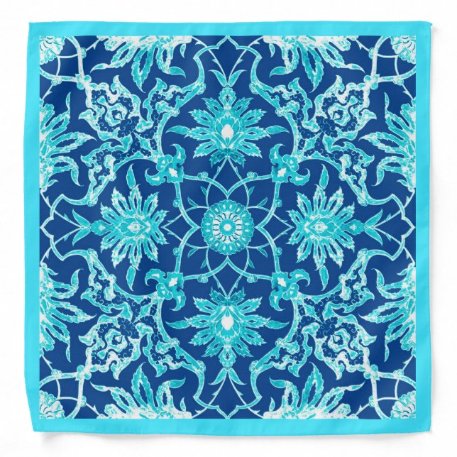 Art Nouveau Chinese Pattern - Turquoise and Blue Bandana (Front)