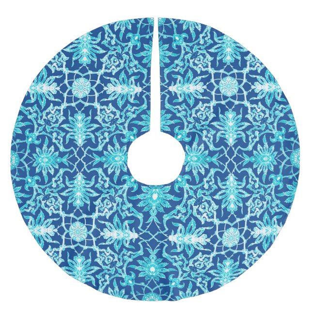 Art Nouveau Chinese Pattern - Turquoise and Blue Brushed Polyester Tree Skirt (Front)