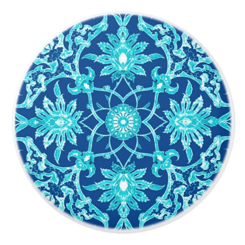 Art Nouveau Chinese Pattern _ Turquoise and Blue Ceramic Knob