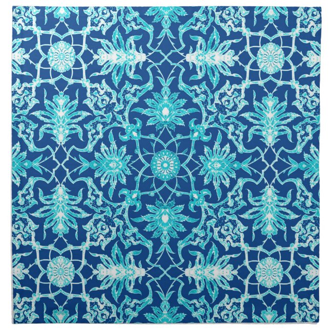 Art Nouveau Chinese Pattern - Turquoise and Blue Cloth Napkin (Front)