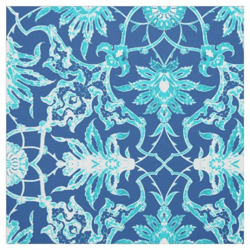 Art Nouveau Chinese Pattern - Turquoise and Blue Fabric