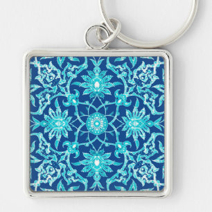 Art Nouveau Chinese Pattern - Turquoise and Blue Keychain
