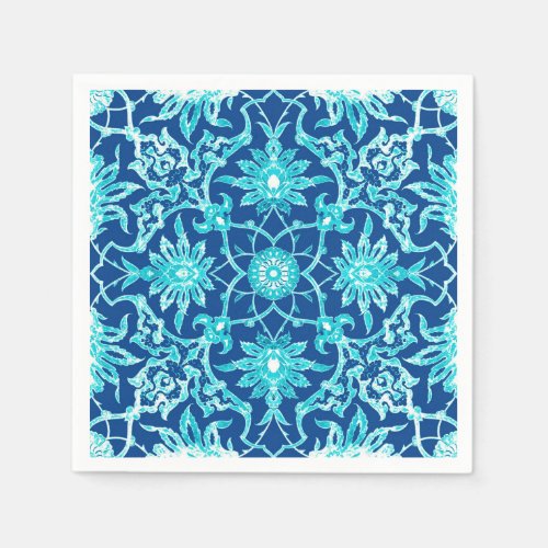 Art Nouveau Chinese Pattern _ Turquoise and Blue Paper Napkins