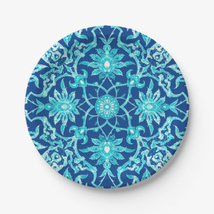 Art Nouveau Chinese Pattern - Turquoise and Blue Paper Plates