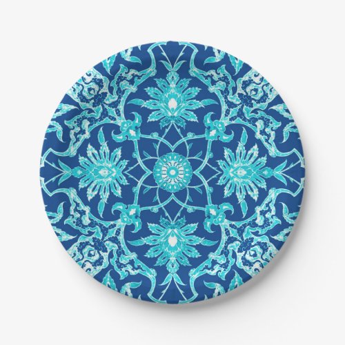 Art Nouveau Chinese Pattern _ Turquoise and Blue Paper Plates