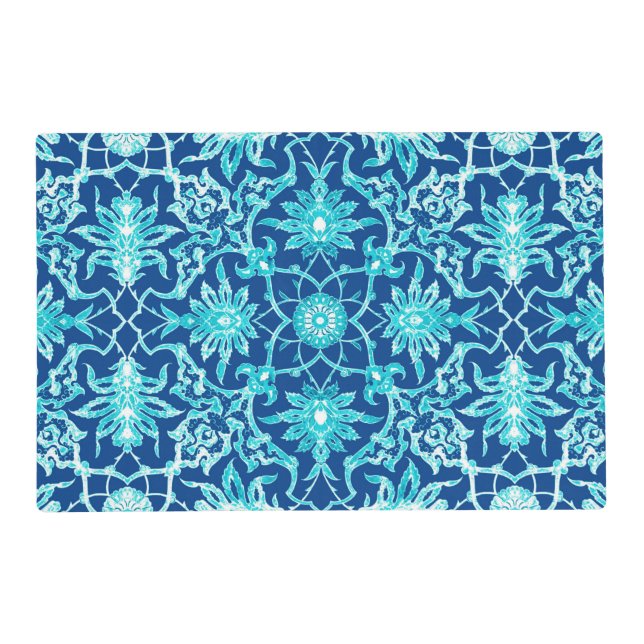 Art Nouveau Chinese Pattern - Turquoise and Blue Placemat (Front)