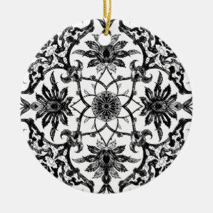 Art Nouveau Chinese Tile - Black and White Ceramic Ornament