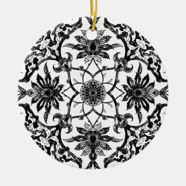 Art Nouveau Chinese Tile - Black and White Ceramic Ornament (Front)