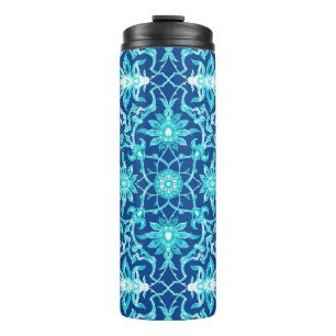 Art Nouveau Chinese Tile, Blue and Turquoise Thermal Tumbler