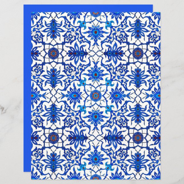 Art Nouveau Chinese Tile, Cobalt Blue & White (Front/Back)