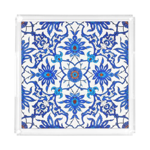 Art Nouveau Chinese Tile _ Cobalt Blue  White Acrylic Tray