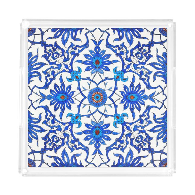Art Nouveau Chinese Tile - Cobalt Blue & White Acrylic Tray (Front)
