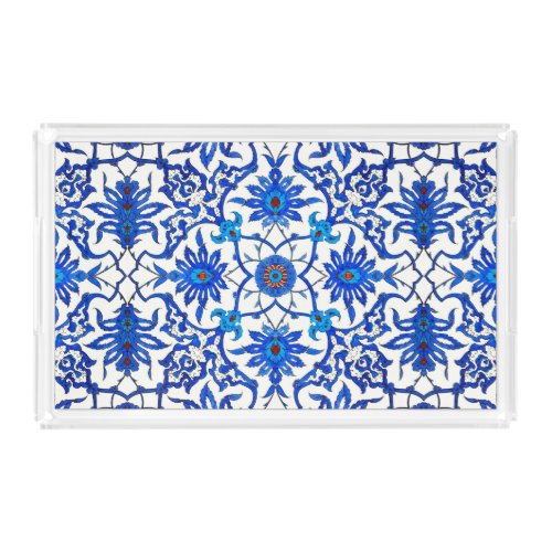 Art Nouveau Chinese Tile _ Cobalt Blue  White Acrylic Tray