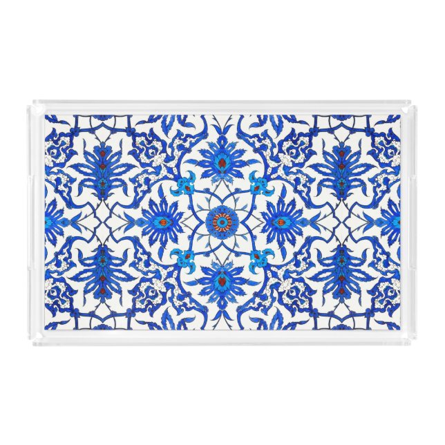 Art Nouveau Chinese Tile - Cobalt Blue & White Acrylic Tray (Front)