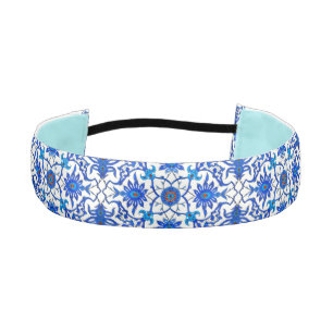 Art Nouveau Chinese Tile - Cobalt Blue & White Athletic Headband