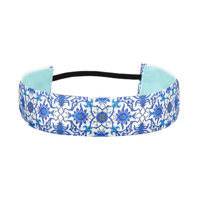 Art Nouveau Chinese Tile - Cobalt Blue & White Athletic Headband (Front)