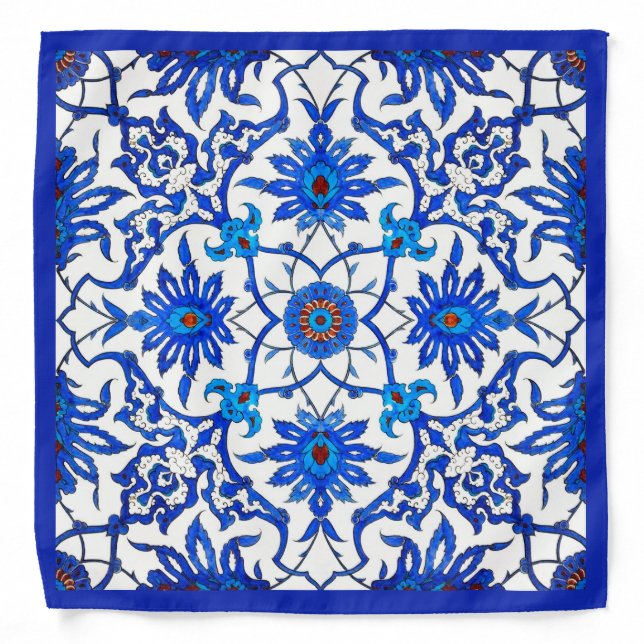 Art Nouveau Chinese Tile - Cobalt Blue & White Bandana (Front)