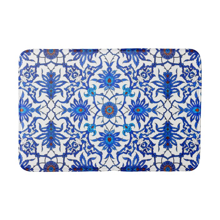 blue and white bath mat