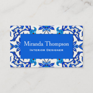 Art Nouveau Chinese Tile - Cobalt Blue & White Business Card