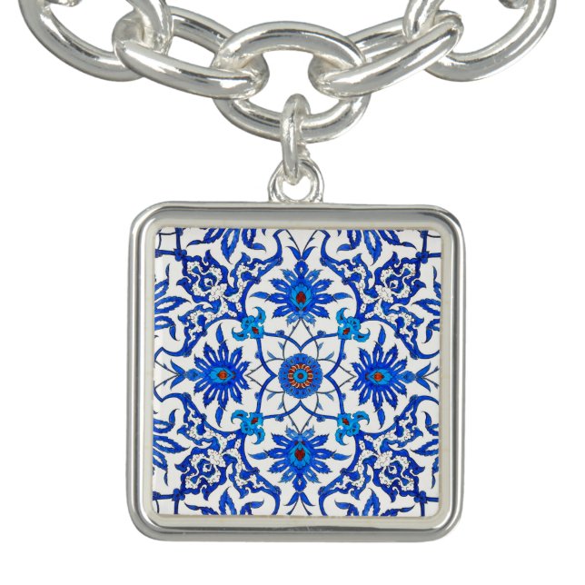 Art Nouveau Chinese Tile - Cobalt Blue & White Charm Bracelet (Design)