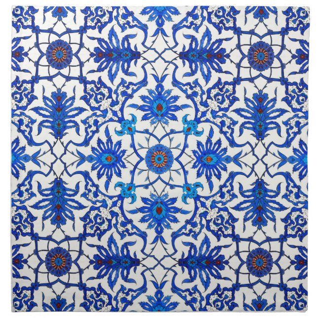 Art Nouveau Chinese Tile - Cobalt Blue & White Cloth Napkin (Front)