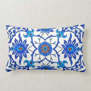Art Nouveau Chinese Tile - Cobalt Blue & White Lumbar Pillow