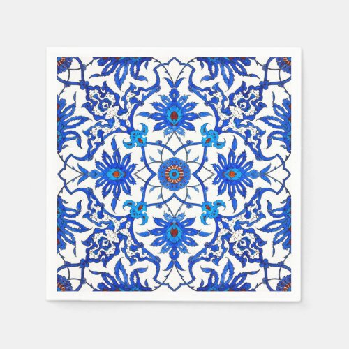 Art Nouveau Chinese Tile _ Cobalt Blue  White Napkins