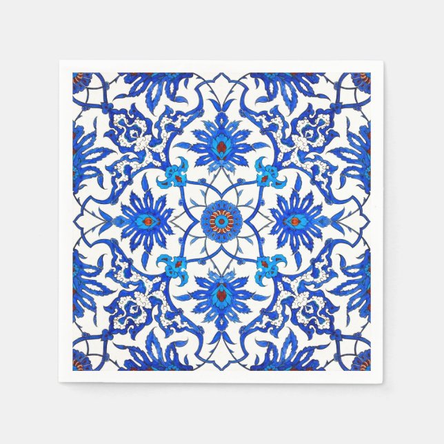 Art Nouveau Chinese Tile - Cobalt Blue & White Napkins (Front)