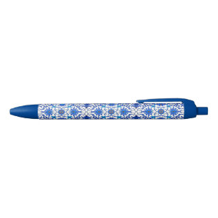 Art Nouveau Chinese Tile - Cobalt Blue & White Pen