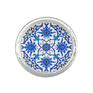 Art Nouveau Chinese Tile - Cobalt Blue & White Ring