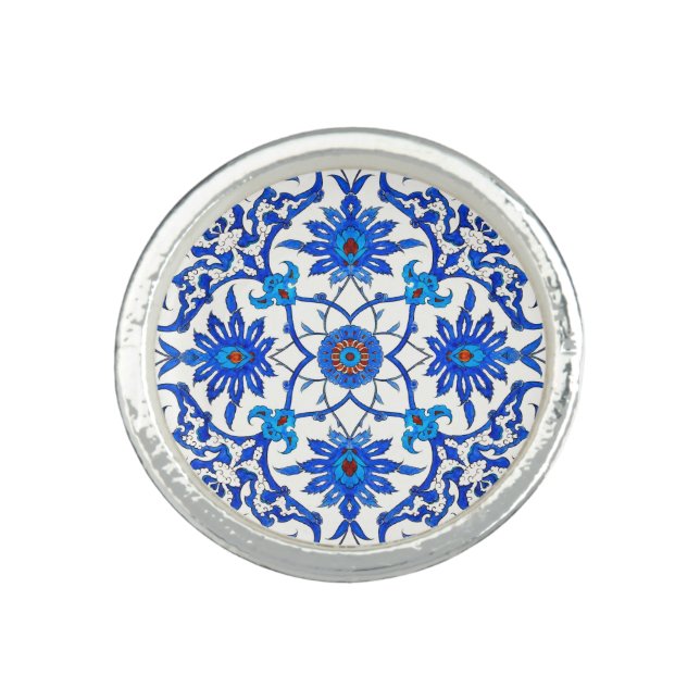 Art Nouveau Chinese Tile - Cobalt Blue & White Ring (Front)