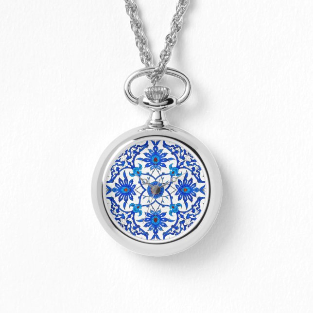 Art Nouveau Chinese Tile - Cobalt Blue & White Watch (Front)