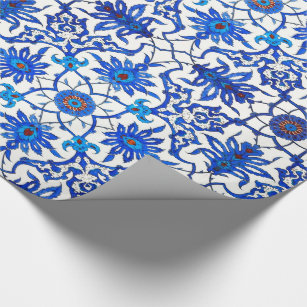 Art Nouveau Chinese Tile - Cobalt Blue & White Wrapping Paper