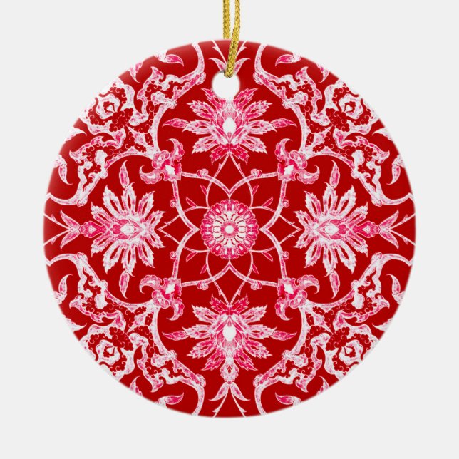 Art Nouveau Chinese Tile - Deep Red Ceramic Ornament (Front)