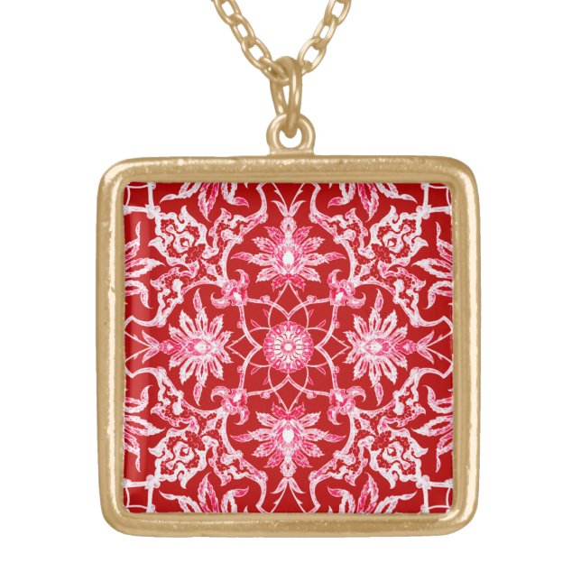 Art Nouveau Chinese Tile - Deep Red Gold Plated Necklace (Front)