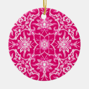 Art Nouveau Chinese Tile - Fuchsia Pink Ceramic Ornament