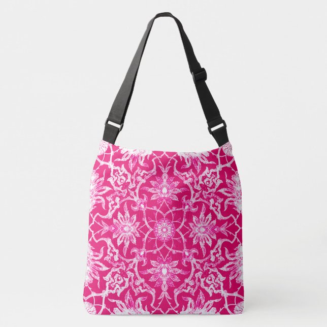 Art Nouveau Chinese Tile - Fuchsia Pink Crossbody Bag (Front)