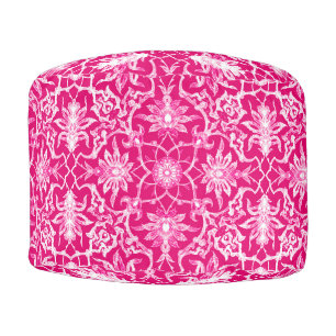 Art Nouveau Chinese Tile - Fuchsia Pink Pouf