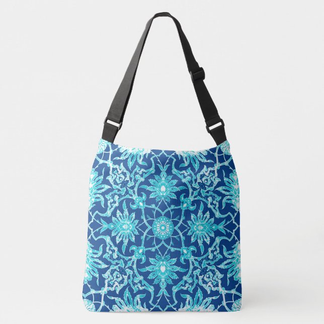 Art Nouveau Chinese Tile -  Turquoise and Blue Crossbody Bag (Front)
