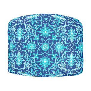 Art Nouveau Chinese Tile - Turquoise and Blue Pouf