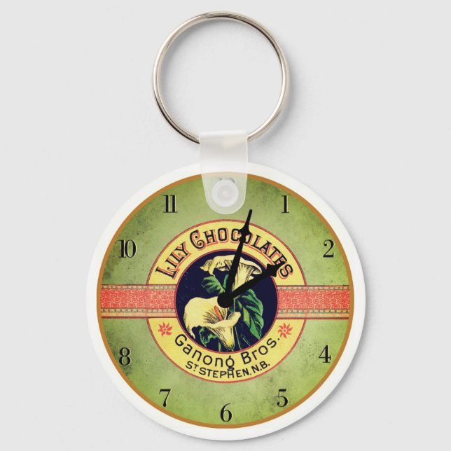 Art nouveau chocolate advertisement clock keychain (Front)